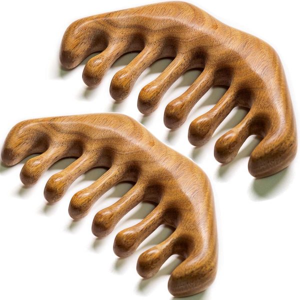 Peekingoose - Loc Comb 2 Pack Massage Comb Wooden Scalp Massager Wood Head Massager Green Sandalwood Wooden Comb for Women Men