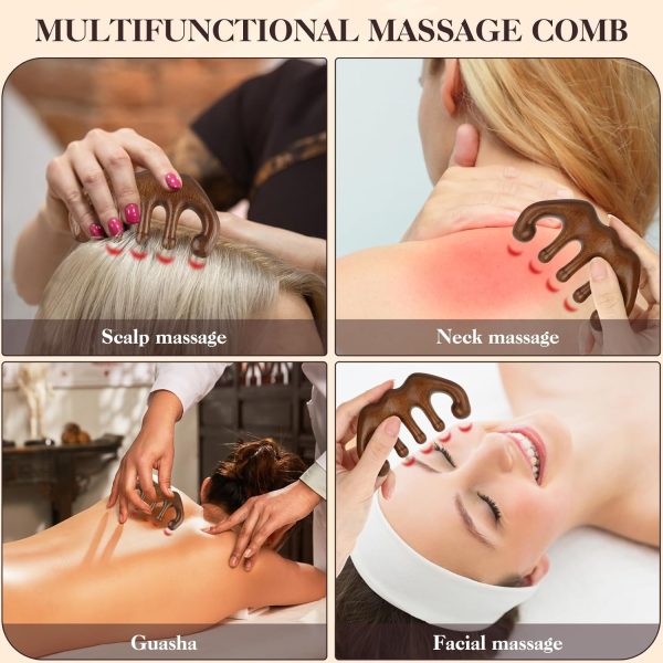 Peekingoose - Wooden Scalp Massage Beauty Comb, No Static Handheld Wide Tooth Hair Comb Gua Sha Meridians Massager Body Massage Tool for Women Men hair care, Acupoint Massage, neck, facial (Style-A)