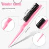 Peekingoose - Slick Back Hair Brush, 3 Pcs Comb Set Edge Brush Bristle Hair Brush Rat Tail Comb, Curly Hair Brush, Styling Tools & Appliances, Hair Styling Tools, Parting Comb,Teasing Comb for Women Baby Pink