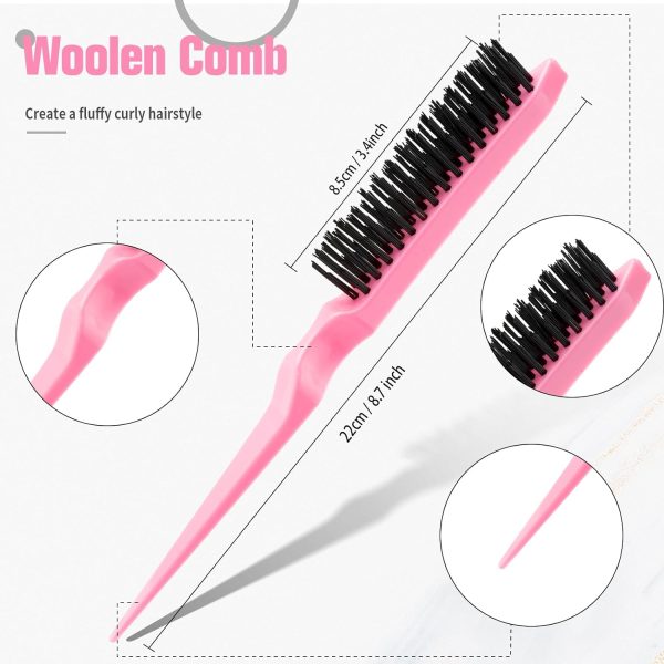 Peekingoose - Slick Back Hair Brush, 3 Pcs Comb Set Edge Brush Bristle Hair Brush Rat Tail Comb, Curly Hair Brush, Styling Tools & Appliances, Hair Styling Tools, Parting Comb,Teasing Comb for Women Baby Pink