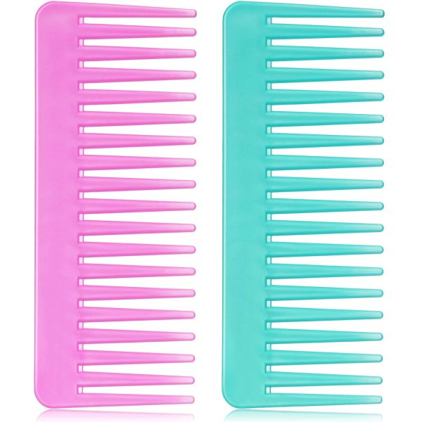Peekingoose - Large Hair Detangling Comb, Wide Tooth for Curly, Wet Dry Hair, No Handle Comb Styling Shampoo Comb (White, Cyan)