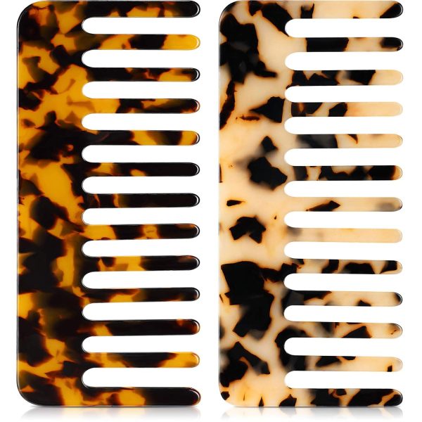 Peekingoose - Large Hair Detangling Comb, Wide Tooth for Curly, Wet Dry Hair, No Handle Comb Styling Shampoo Comb (White, Cyan)