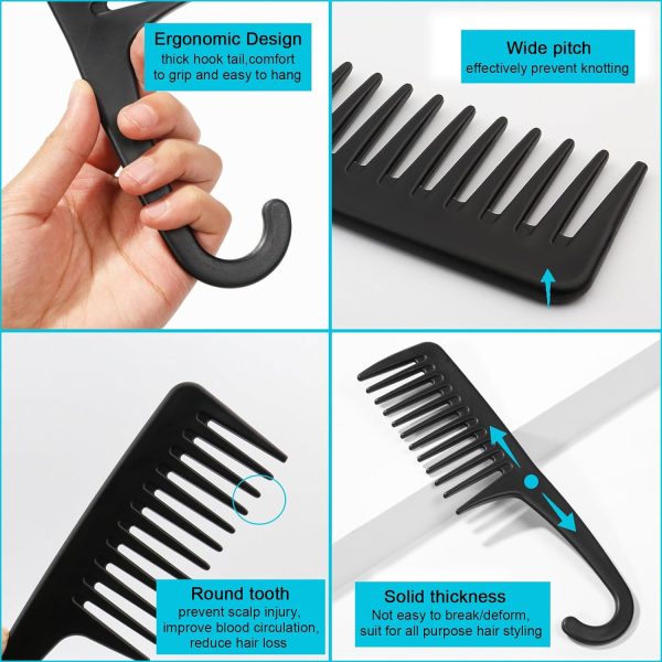 Peekingoose - 2PCS Premium Wide Tooth Comb, Shower Combs for Wet Curly Hair, Large Detangling Comb with Hook for Curls, Wigs, Detangler Hair Brush with Handgrip for Knotting Wavy, Thick, Dry Hair Stylist