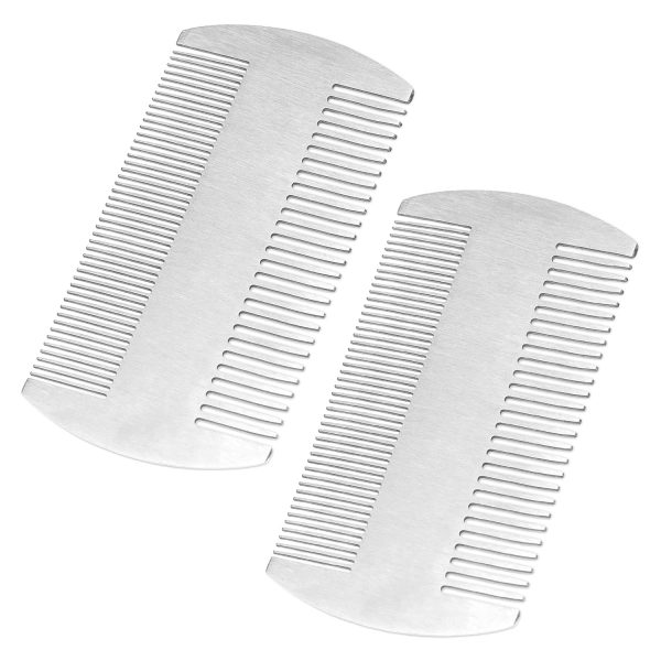 Peekingoose - Metal Hair Comb, 2 Pack Stainless Steel Beard Comb for Men, Mini Portable Travel Combs Anti-Static Dual Action Fine & Wide Teeth Mustache Comb for Men Mini Hair Comb for Wallet Purse Pocket Car