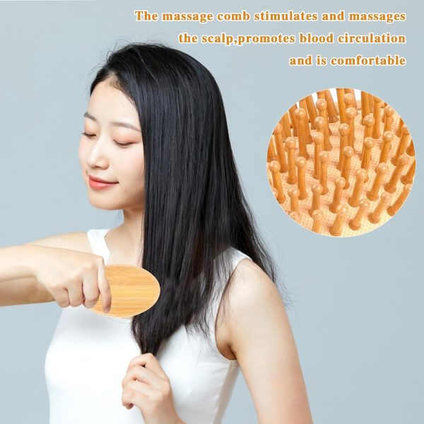 Peekingoose - Bamboo Massage Comb,Wooden Scalp Massager Wooden Hair Brush Round Portable Bamboo Comb Anti-Static Air Cushion Hairbrush Mini Hairbrush without Handle