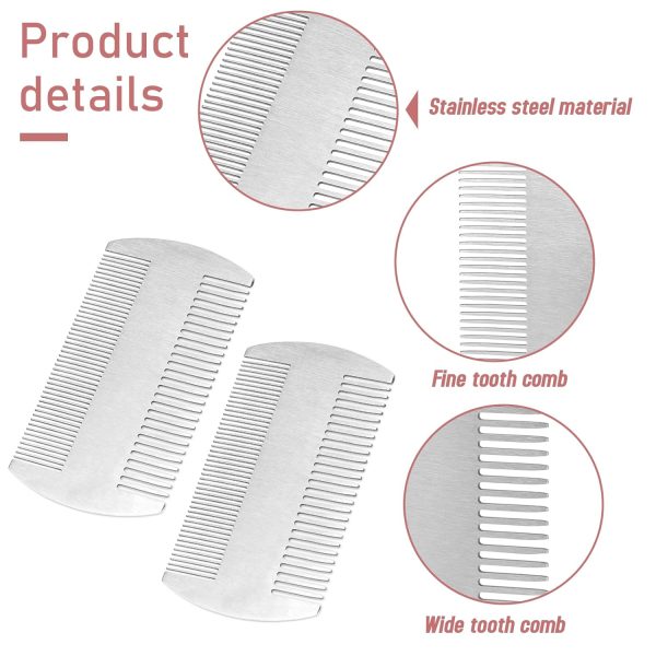 Peekingoose - Metal Hair Comb, 2 Pack Stainless Steel Beard Comb for Men, Mini Portable Travel Combs Anti-Static Dual Action Fine & Wide Teeth Mustache Comb for Men Mini Hair Comb for Wallet Purse Pocket Car