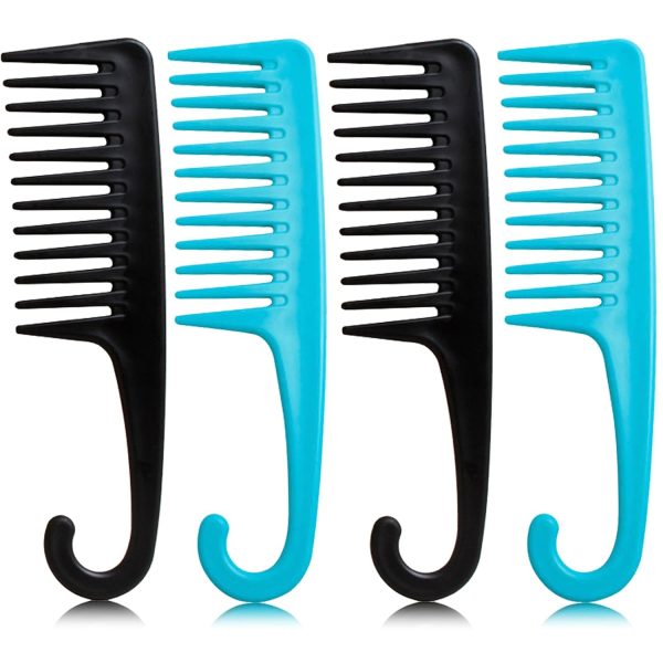 Peekingoose - 2PCS Premium Wide Tooth Comb, Shower Combs for Wet Curly Hair, Large Detangling Comb with Hook for Curls, Wigs, Detangler Hair Brush with Handgrip for Knotting Wavy, Thick, Dry Hair Stylist