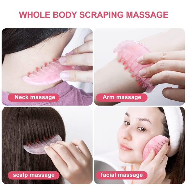 Peekingoose - Jade Comb for Head Massage Anti-Static Hair Crystl Comb, Real Natural Rose Quartz Crystal Gua Sha Comb Scraping Massage Tool for Body Relaxing
