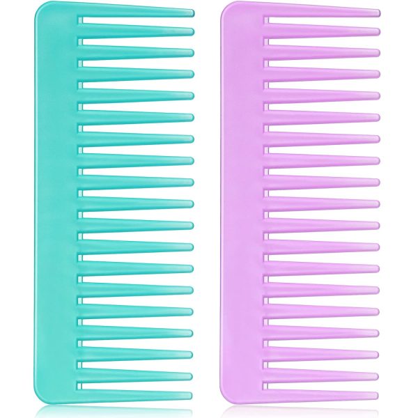 Peekingoose - Large Hair Detangling Comb, Wide Tooth for Curly, Wet Dry Hair, No Handle Comb Styling Shampoo Comb (White, Cyan)
