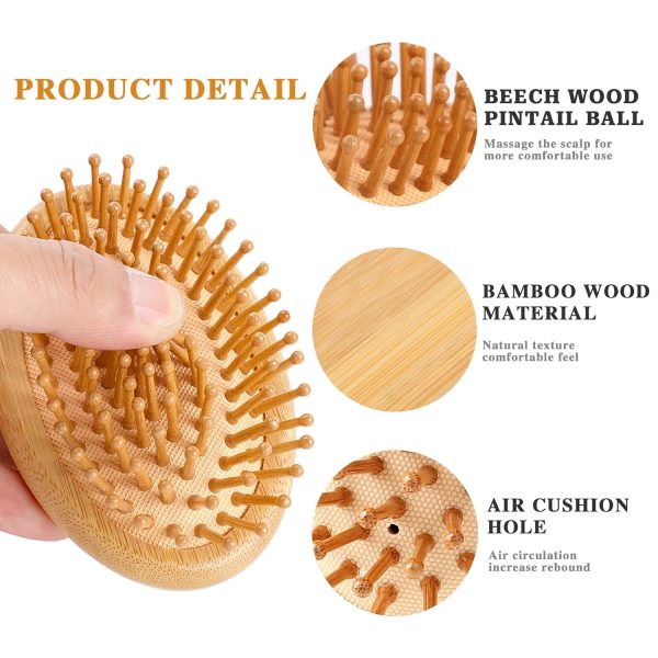 Peekingoose - Bamboo Massage Comb,Wooden Scalp Massager Wooden Hair Brush Round Portable Bamboo Comb Anti-Static Air Cushion Hairbrush Mini Hairbrush without Handle