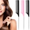 Peekingoose - 3 Packs Rat Tail Comb Steel Pin Rat Tail Carbon Fiber Heat Resistant Teasing Combs with Stainless Steel Pintail (Pink)
