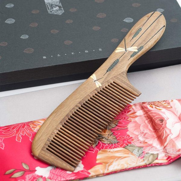 Peekingoose - Anti-Static, Wood Comb with Dragonfly and Lightning