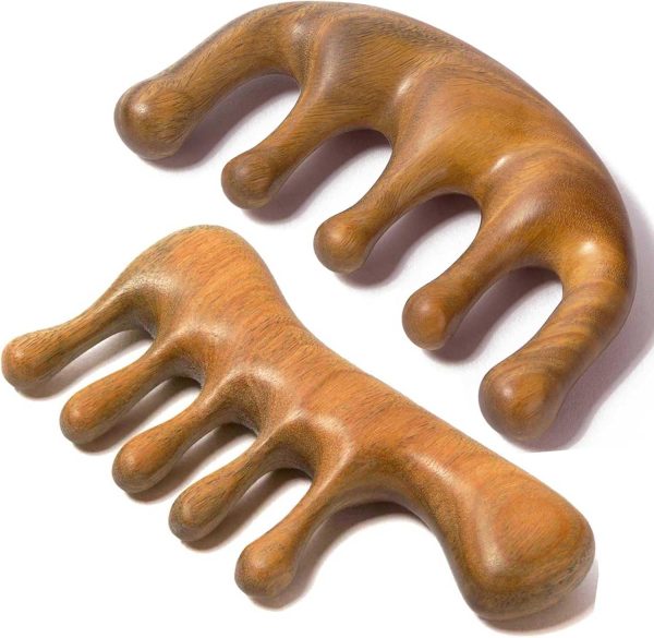 Peekingoose - Loc Comb 2 Pack Massage Comb Wooden Scalp Massager Wood Head Massager Green Sandalwood Wooden Comb for Women Men