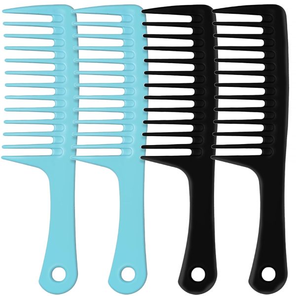 Peekingoose - 4PCS Wide Tooth Comb, Large Hair Detangling Comb Styling Comb, Professional Women Hair Care Handgrip Comb for Curly, Wet, Long Hair (Blue, Pink, White, Black)