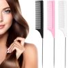 Peekingoose - 3 Packs Rat Tail Comb Steel Pin Rat Tail Carbon Fiber Heat Resistant Teasing Combs with Stainless Steel Pintail (Pink)