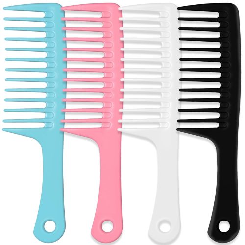 Peekingoose - 4PCS Wide Tooth Comb, Large Hair Detangling Comb Styling Comb, Professional Women Hair Care Handgrip Comb for Curly, Wet, Long Hair (Blue, Pink, White, Black)
