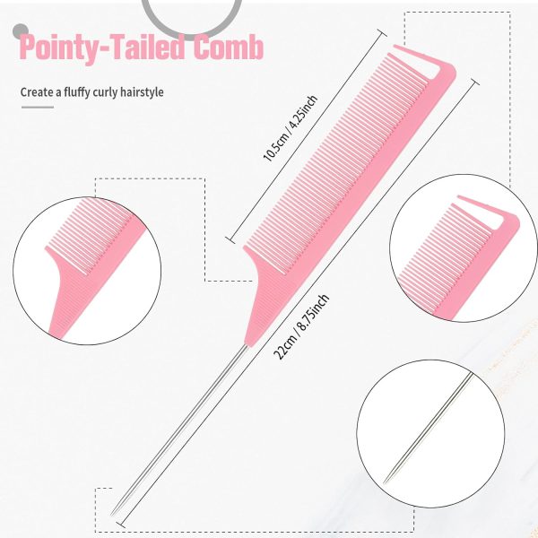 Peekingoose - Slick Back Hair Brush, 3 Pcs Comb Set Edge Brush Bristle Hair Brush Rat Tail Comb, Curly Hair Brush, Styling Tools & Appliances, Hair Styling Tools, Parting Comb,Teasing Comb for Women Baby Pink