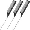 Peekingoose - 3 Packs Rat Tail Comb Steel Pin Rat Tail Carbon Fiber Heat Resistant Teasing Combs with Stainless Steel Pintail (Pink)