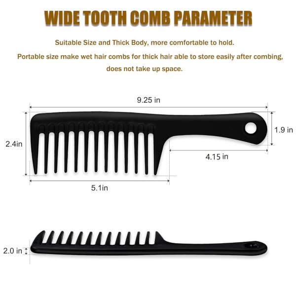 Peekingoose - 4PCS Wide Tooth Comb, Large Hair Detangling Comb Styling Comb, Professional Women Hair Care Handgrip Comb for Curly, Wet, Long Hair (Blue, Pink, White, Black)