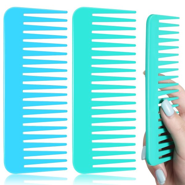 Peekingoose - Large Hair Detangling Comb, Wide Tooth for Curly, Wet Dry Hair, No Handle Comb Styling Shampoo Comb (White, Cyan)
