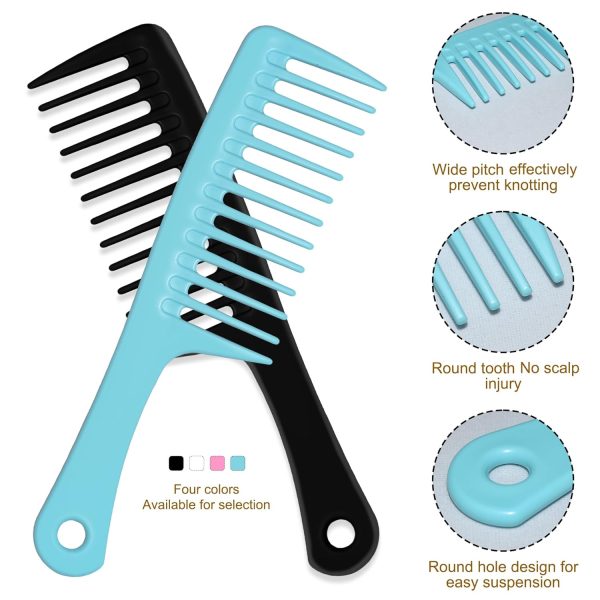 Peekingoose - 4PCS Wide Tooth Comb, Large Hair Detangling Comb Styling Comb, Professional Women Hair Care Handgrip Comb for Curly, Wet, Long Hair (Blue, Pink, White, Black)