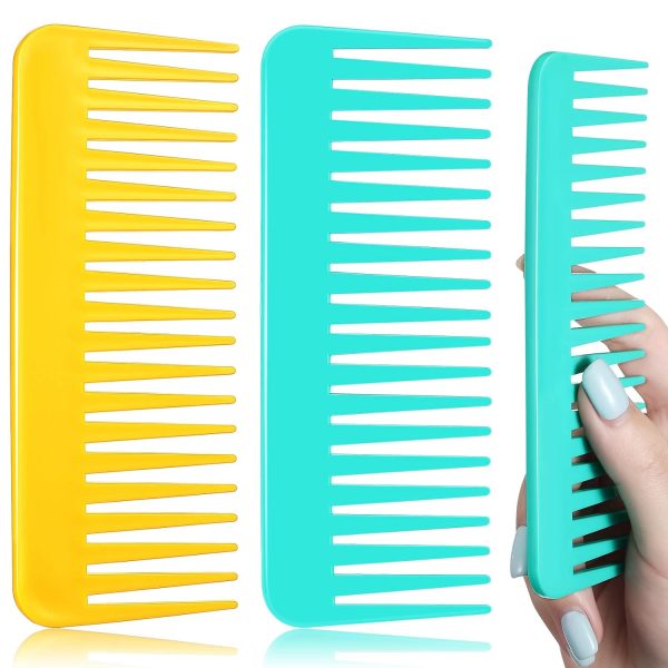 Peekingoose - Large Hair Detangling Comb, Wide Tooth for Curly, Wet Dry Hair, No Handle Comb Styling Shampoo Comb (White, Cyan)