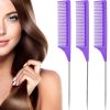Peekingoose - 3 Packs Rat Tail Comb Steel Pin Rat Tail Carbon Fiber Heat Resistant Teasing Combs with Stainless Steel Pintail (Pink)
