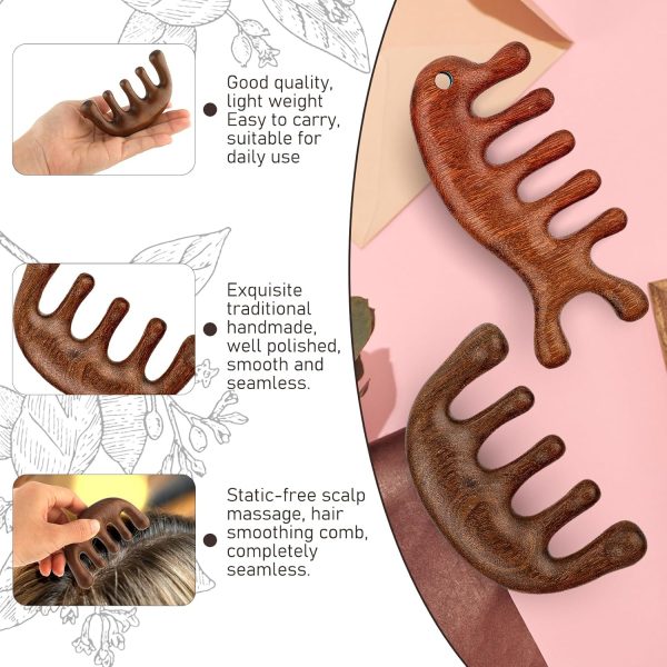 Peekingoose - 2 Pack Wooden Scalp Massage Comb ,Comb Massage Comb Hair Massager Scalp Face Massage Comb Head Tool Meridians Scalp Massage Natural Wood Comb