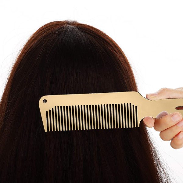 Peekingoose - 2 Pieces Metal Comb Set Metal Barber Comb Stainless Steel Blending Comb Fine Styling Cutting Comb Flat Top Clipper Comb Metal Detangling Comb for Men Women Salon, 2 Styles (Gold)