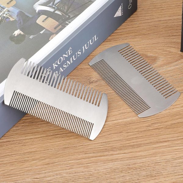 Peekingoose - Metal Hair Comb, 2 Pack Stainless Steel Beard Comb for Men, Mini Portable Travel Combs Anti-Static Dual Action Fine & Wide Teeth Mustache Comb for Men Mini Hair Comb for Wallet Purse Pocket Car