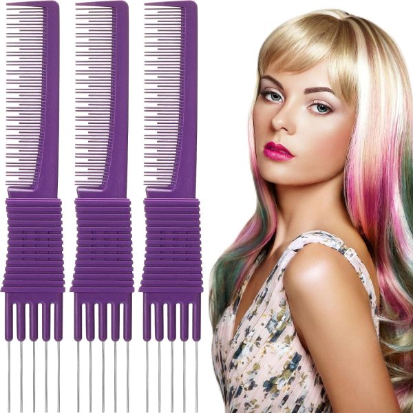 Peekingoose - 3 Pack Black Carbon Lift Teasing Combs with Metal Prong, Salon Teasing Back Combs, Black Carbon Comb with Stainless Steel Lift (Style A)