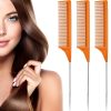Peekingoose - 3 Packs Rat Tail Comb Steel Pin Rat Tail Carbon Fiber Heat Resistant Teasing Combs with Stainless Steel Pintail (Pink)