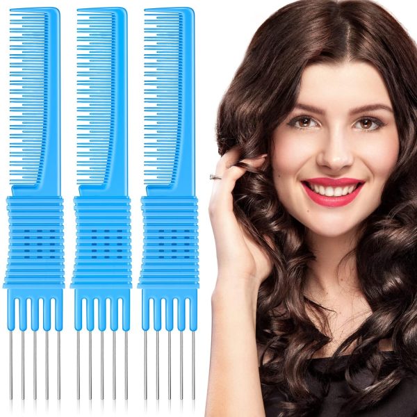 Peekingoose - 3 Pack Black Carbon Lift Teasing Combs with Metal Prong, Salon Teasing Back Combs, Black Carbon Comb with Stainless Steel Lift (Style A)