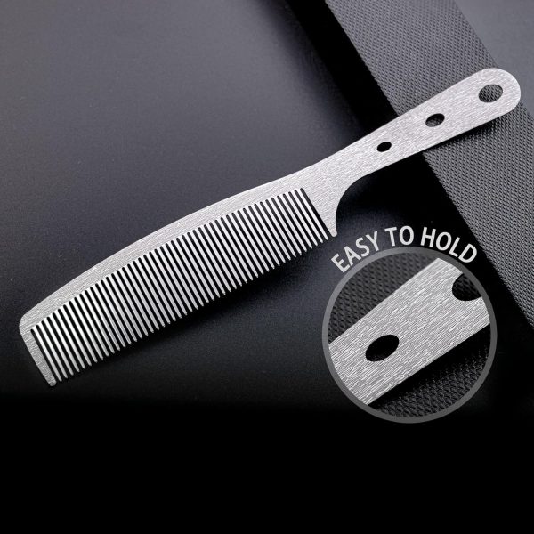 Peekingoose - 2 Pcs Metal Comb, Fine Tooth Comb, Stainless Steel Comb Set, Professional Barber Comb Hair Cutting for Hair Stylist, Easy Take, Anti Static, Heat Resistant, Travel comb, Wood Grain Design
