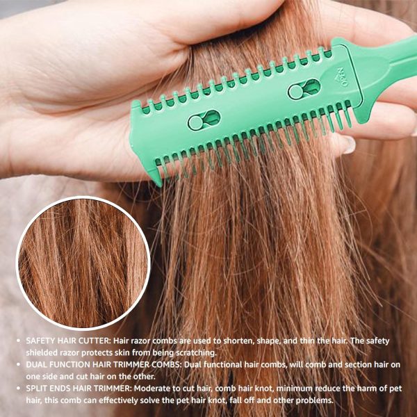 Peekingoose - 3 Pack Haircut Razor Comb- Double Sided Razor, Hair Styling Razor Scissors Comb, Split Ends Hair Trimmer Styler for Thin and Thick Hair Cutting and Styling (Green)
