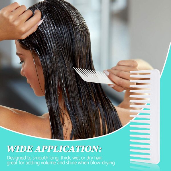 Peekingoose - Large Hair Detangling Comb, Wide Tooth for Curly, Wet Dry Hair, No Handle Comb Styling Shampoo Comb (White, Cyan)