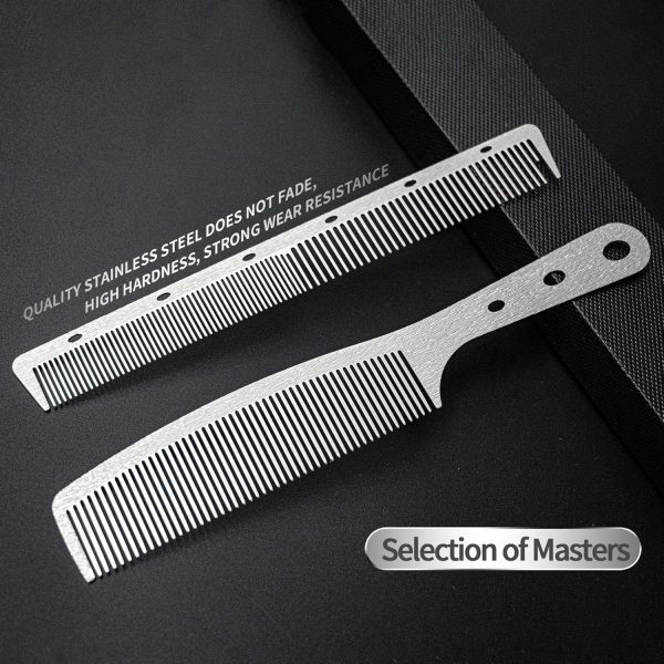 Peekingoose - 2 Pcs Metal Comb, Fine Tooth Comb, Stainless Steel Comb Set, Professional Barber Comb Hair Cutting for Hair Stylist, Easy Take, Anti Static, Heat Resistant, Travel comb, Wood Grain Design