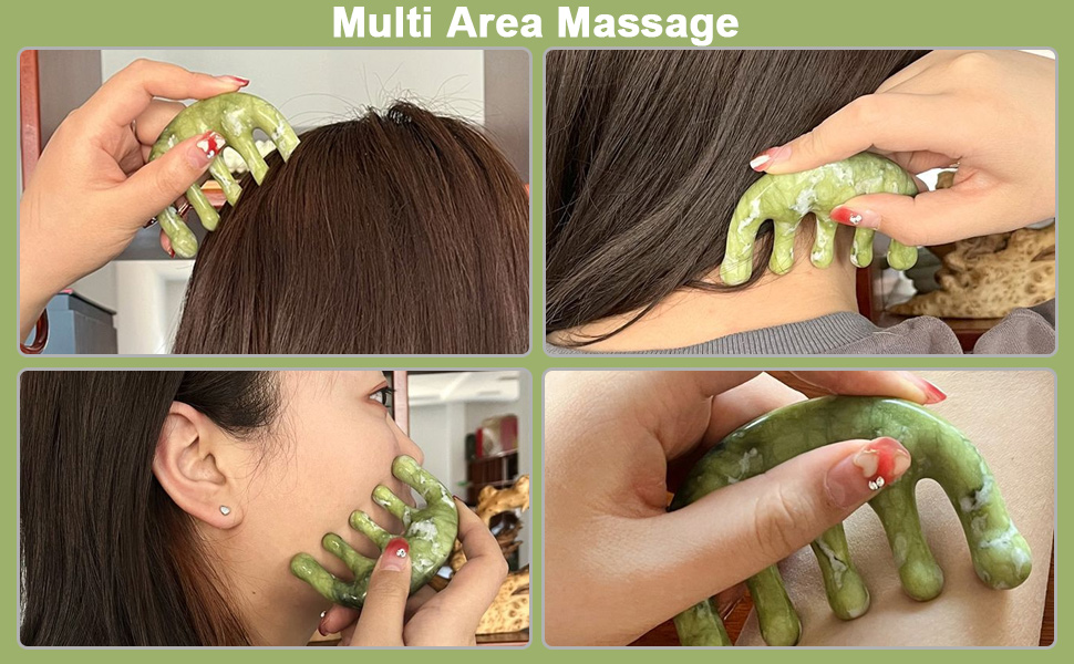 Wide Tooth Comb Jade Massager for Scalp Care
