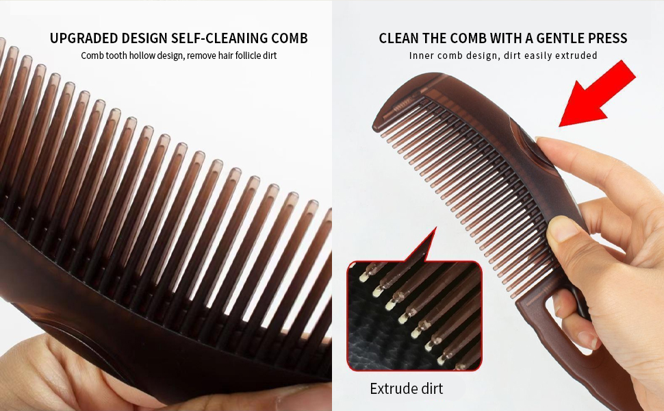 UPGRADED DESIGN SELF-CLEANING COMBComb tooth hollow design, remove hair follicle dirt